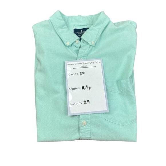 American Eagle Men’s XXL Blue Seriously Soft Short sleeve Button down Seafoam - Picture 3 of 7